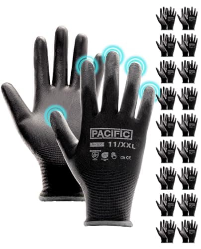 PACIFIC PPE Touchscreen Work Gloves, Black, Medium — Black (18 Pairs)