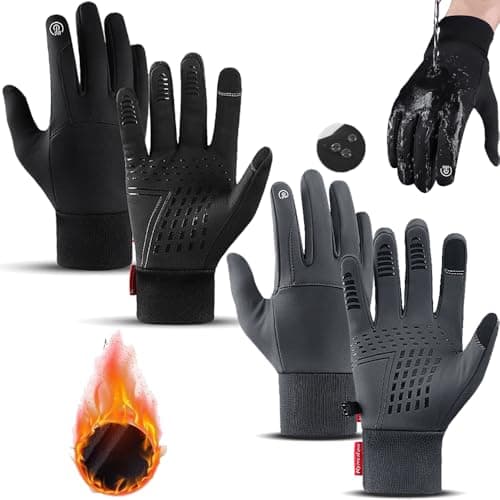 TOWGOU Warm Winter Waterproof Touch Screen Gloves — Black*1pairs+grey*1pairs