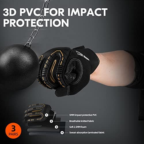 Vgo 3-Pairs Heavy Duty Synthetic Leather Mechanic Gloves, Size L, Black