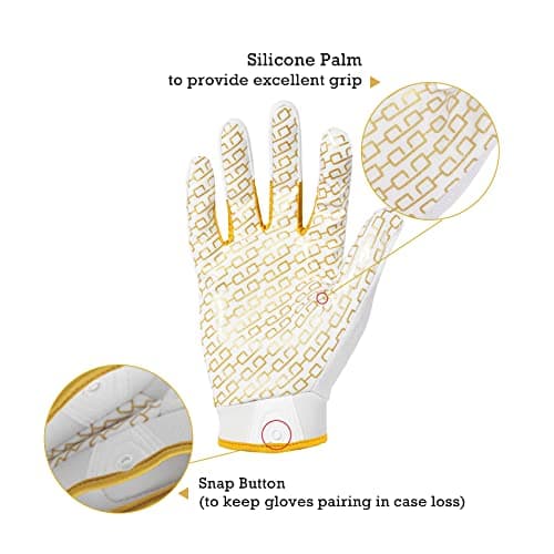 Youth Football Gloves for Kids & Adults in White/Gold