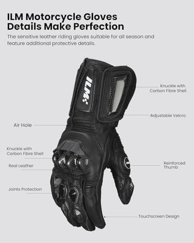 ILM Air Flow Leather Motorcycle Gloves (L, Black)