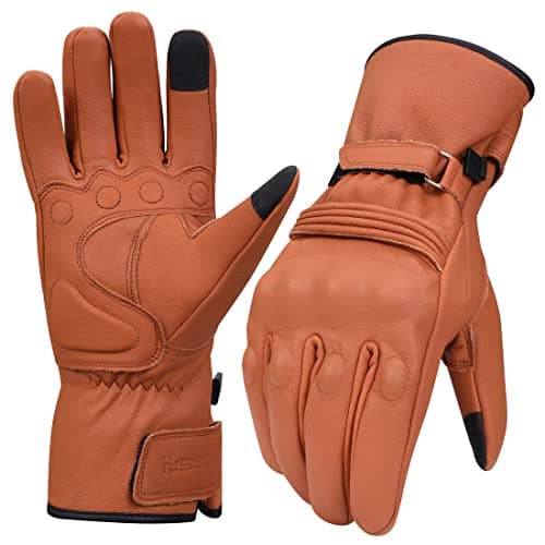 Harssidanzar Men's Winter Motorcycle Gloves, Genuine Leather Touchscreen Thinsulate Lined Black Size L — TAN