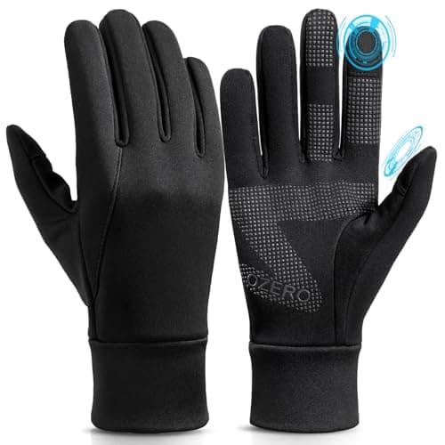 OZERO Winter Touchscreen Gloves for Men: Warm, Windproof, Water Resistant Running & Hiking Gloves — All Black