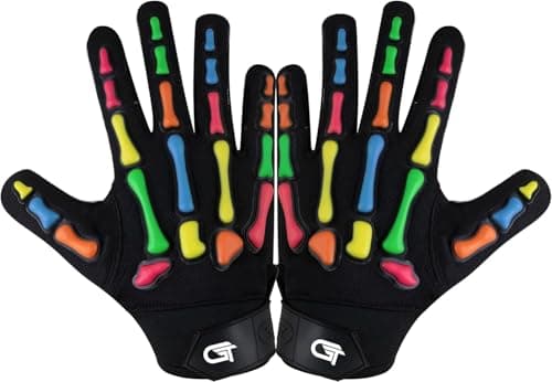 Glorious Traders Wide Receiver Football Gloves for Adults & Boys Super Sticky Grip Palms — Black Multi