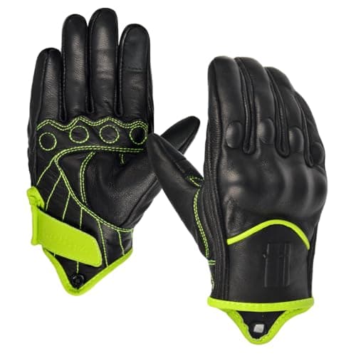 Women's Leather Motorcycle Gloves for Road Racing, Cycling, Climbing, and Powersports with Touchscreen - GL016 — Yellow Green
