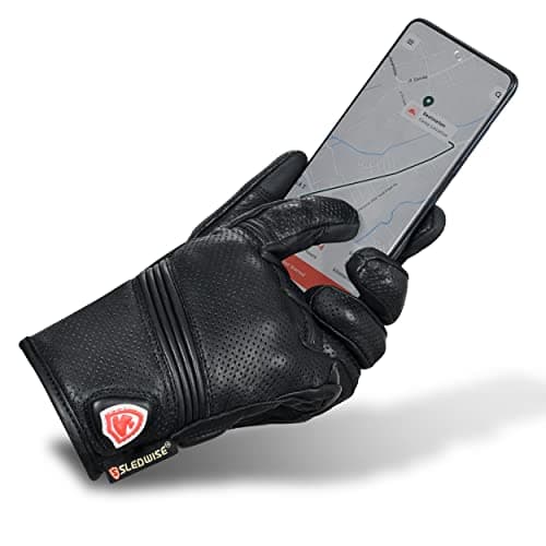 100% Cowhide Leather Motorcycle Gloves for Men, Touchscreen, Breathable, Knuckle Protection