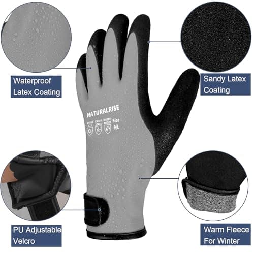 NATURALRISE 100% Waterproof Gloves, Men & Women, Winter Work Gloves, Grey X-Large
