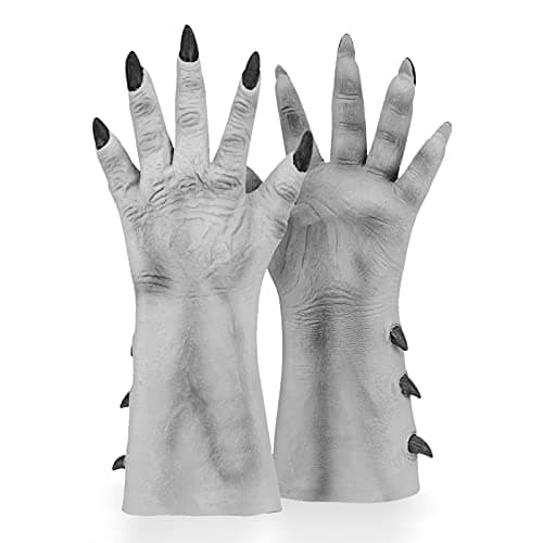 MioCloth Scary Halloween Skeleton Claw Hand Gloves Costumes for Adults — Grey