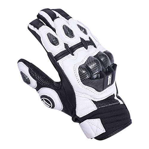 Harssidanzar Breathable Leather Motorcycle Gloves for Men & Women - Touchscreen Compatible KM046 — White/Black