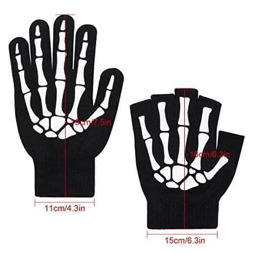 10AGIRL Glow-in-the-Dark Fingerless Gloves for Christmas Costumes Cosplay