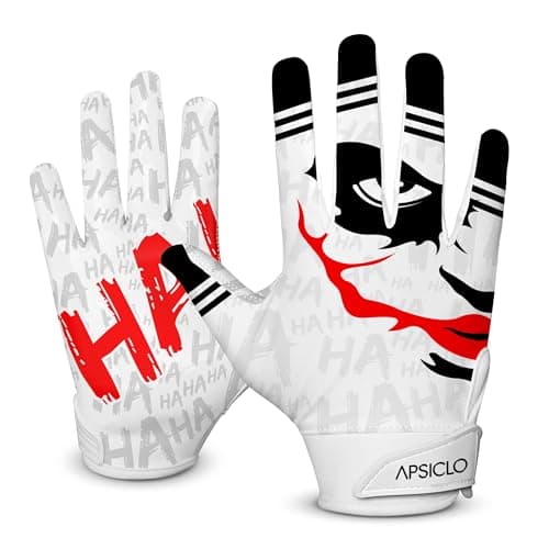 Sticky Silicone Grip Football Receiver Gloves - Youth & Adult — White/Red/Black