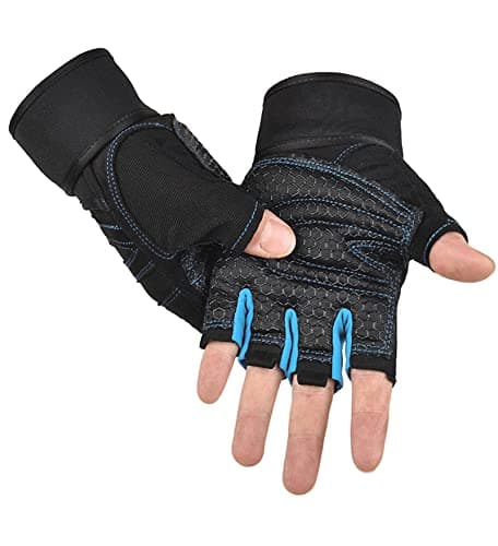 Men's Workout Gloves with Wrist Wraps for Full Palm Protection — Light Blue