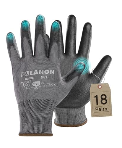 Lanon Breathable PU Coated Safety Work Gloves, Grey, Large