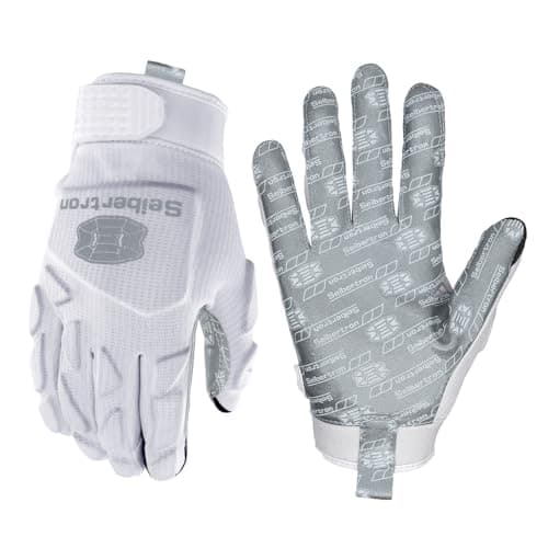 Seibertron Gel-Filled Anti-Impact football gloves for Adults and Youth — TOUCHSCREEN-WHITE/SILVER