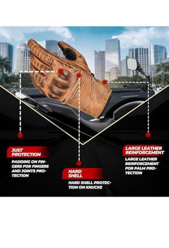 Men's Leather Motorcycle Gloves with Touchscreen Function - Non-Slip Pads, All Weather Protection