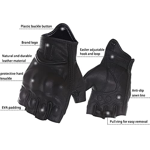 Harssidanzar Mens Leather Fingerless Motorcycle Gloves GM037