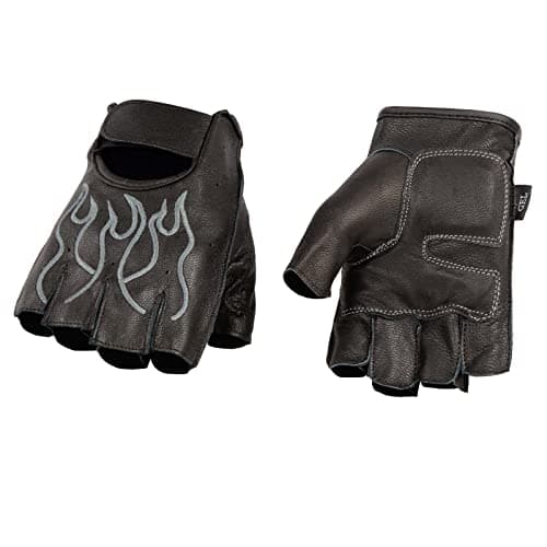 Milwaukee Black Leather Gel Padded Motorcycle Gloves with Orange Flame — Black/Grey