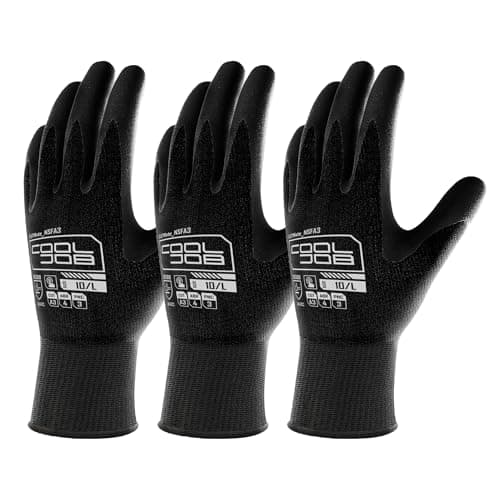 COOLJOB Cut Resistant Fishing Gloves for Men with Nitrile Coating, Touchscreen Friendly, Grey, Medium — A3 Black (Pack of 3)