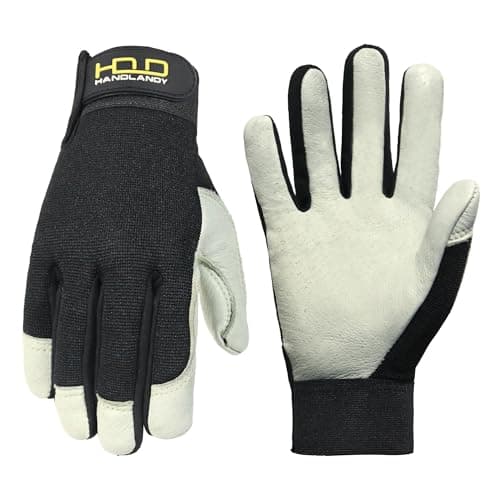 HANDLANDY Touch Screen Utility Gloves for Men & Women — Leather White + Black