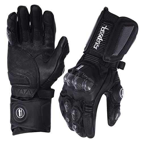 Harssidanzar Leather Motorbike Gloves, Carbon Fiber Knuckle Protection KM045