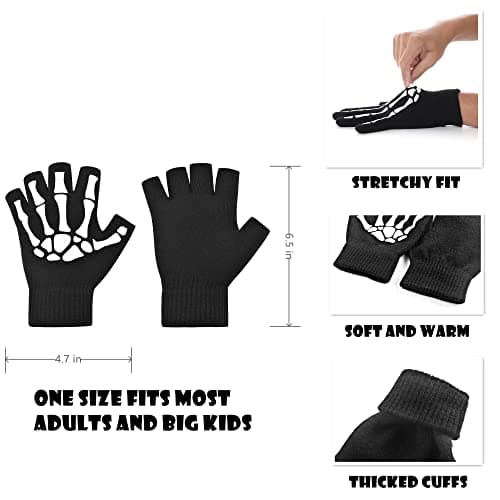 CROSSFINGERS Skeleton Gloves Touchscreen Warm for Halloween Cosplay & Daily Wear (2 Pairs)