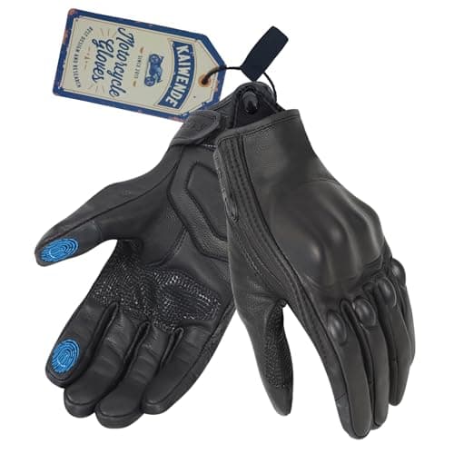 Vintage Leather Motorcycle Gloves for Men, Touchscreen Protection and Padding