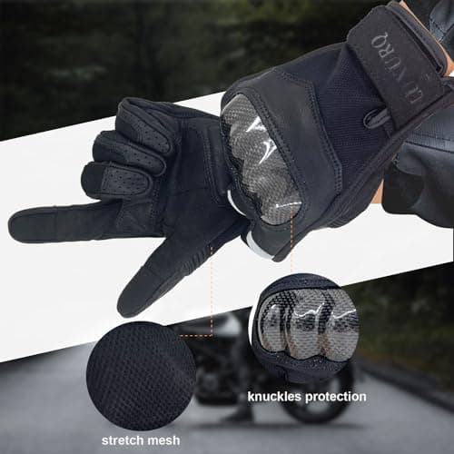 ZLUXURQ Mens Motorcycle Leather Gloves - Hard Knuckle Protection Lightweight & Comfortable