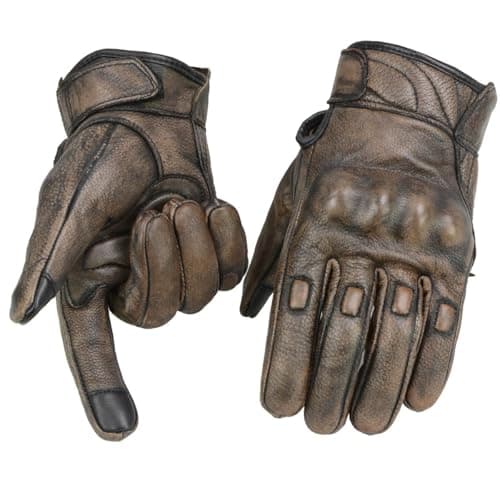 Milwaukee Men's Brown Leather Motorcycle Gloves with Gel Palm Protection