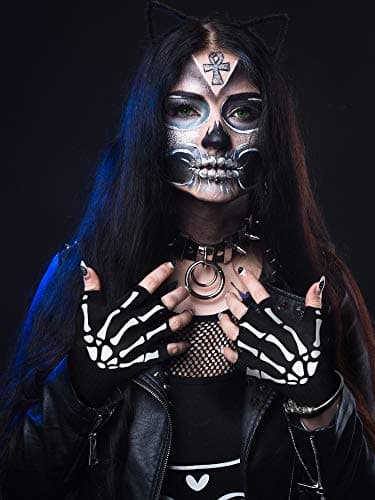 Cooraby Glow in the Dark Halloween Skeleton Knitted Gloves