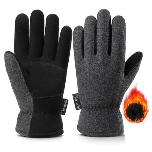 OZERO Men & Women Winter Gloves -30℉ Deerskin & Polar Fleece Insulated Cold Weather Gloves — Grey