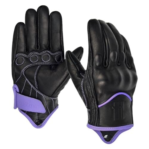 Women's Leather Motorcycle Gloves for Road Racing, Cycling, Climbing, and Powersports with Touchscreen - GL016 — Light Purple