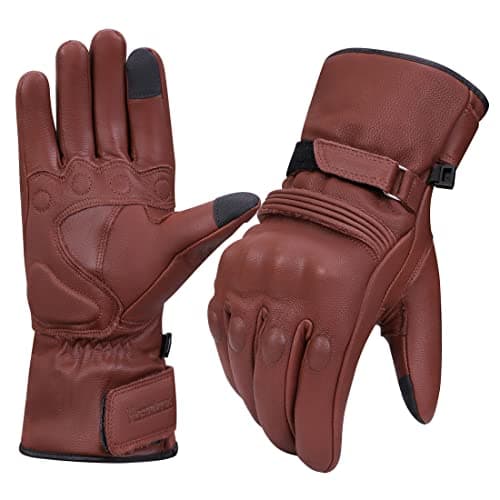 Harssidanzar Men's Winter Motorcycle Gloves, Genuine Leather Touchscreen Thinsulate Lined Black Size L — Saddle