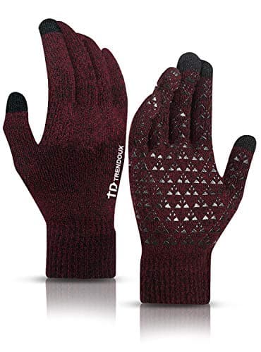 TRENDOUX Winter Gloves for Men & Women - Touch Screen Cold Weather Thermal Knit Gloves — Black Red