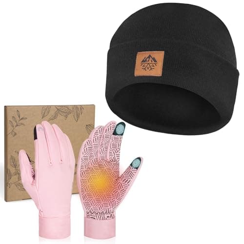 Rigwarl Men's Warm Hat & Waterproof Touchscreen Gloves Set — Pink