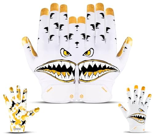 Limited Edition Fit Youth Tacky Receiver Gloves for Kids 8-12 — Shark/White&Gold