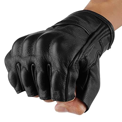 Leather Motorcycle Gloves for Men Half Finger Knuckle Armored Riding