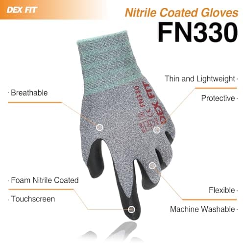DEX FIT Nitrile Work Gloves, 3D-Comfort Stretch, 3Packs, Durable & Breathable; Grey M (8)