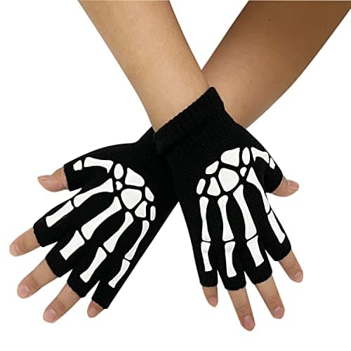 Jiuhong Halloween Luminous Skeleton Gloves for Men and Women