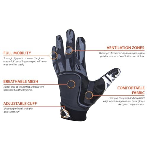 Drip Gear Elite Sticky Grip Football Wide Receiver Gloves - Adult, Youth, Men, Boys