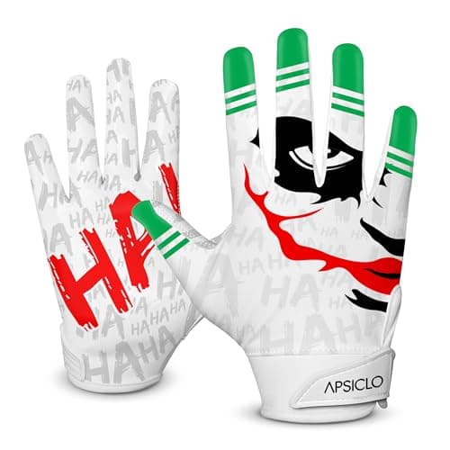 Sticky Silicone Grip Football Receiver Gloves - Youth & Adult — ‎White/Green