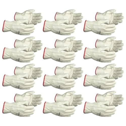 J. J. Keller SAFEGEAR Cowhide Leather Work Gloves with Keystone Thumb — White (Pack of 12)