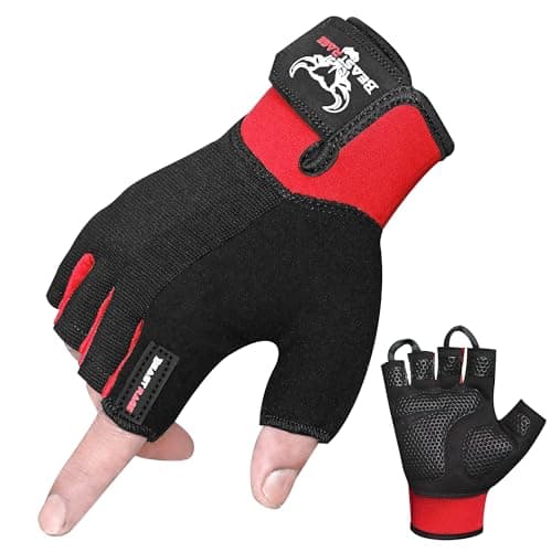 BEAST RAGE Men's Durable Gym Half-Finger Training Gloves Anti-Slip Weight Lifting — Red