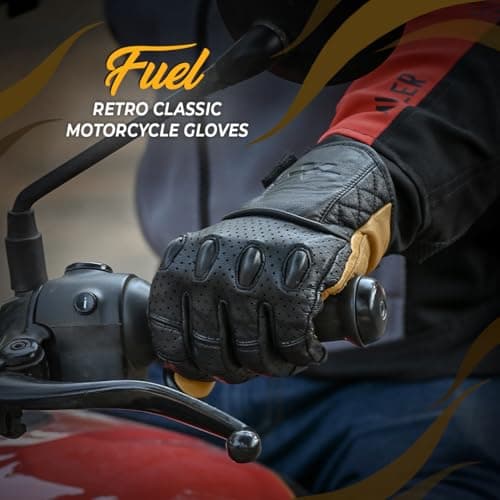 ViaTerra Fuel Retro Motorcycle Gloves | All Leather Touchscreen Compatible Good Grip