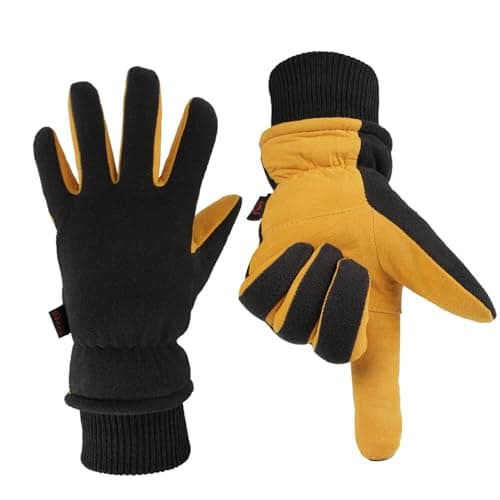 OZERO Deerskin Leather Winter Gloves -30°F Windproof & Water-resistant — Gold-black