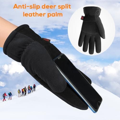 OZERO Men & Women Winter Gloves -30℉ Deerskin & Polar Fleece Insulated Cold Weather Gloves