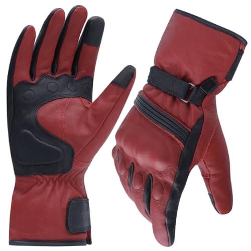 Harssidanzar Men's Winter Motorcycle Gloves, Genuine Leather Touchscreen Thinsulate Lined Black Size L — Oxblood-Black