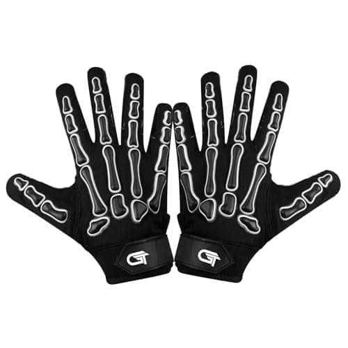 Glorious Traders Wide Receiver Football Gloves with Super Sticky Grip, Black & White — Black