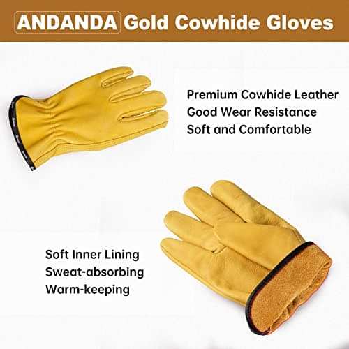 ANDANDA Industrial Leather Safety Gloves with Elastic Wrist Closure