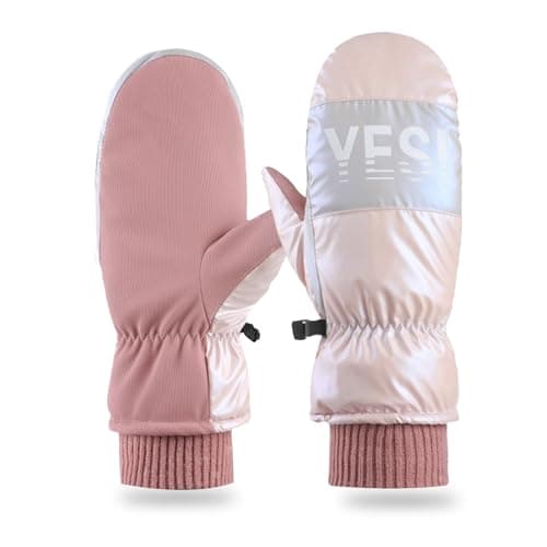 RIGWARL Winter Ski Mittens Men & Women Waterproof Warm Lining Gloves — pink