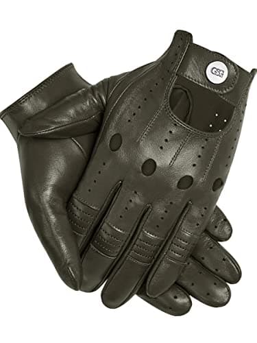 Genuine Leather Black Driving Gloves for Men, Touchscreen Compatible Motorcycle Fotos — Army Green(Palm Hole)